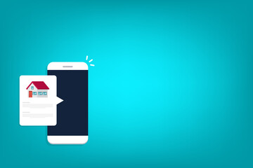 Home, house info notification on mobile phone. Digital app on smartphone device, rent or sell application or smart house notice.	