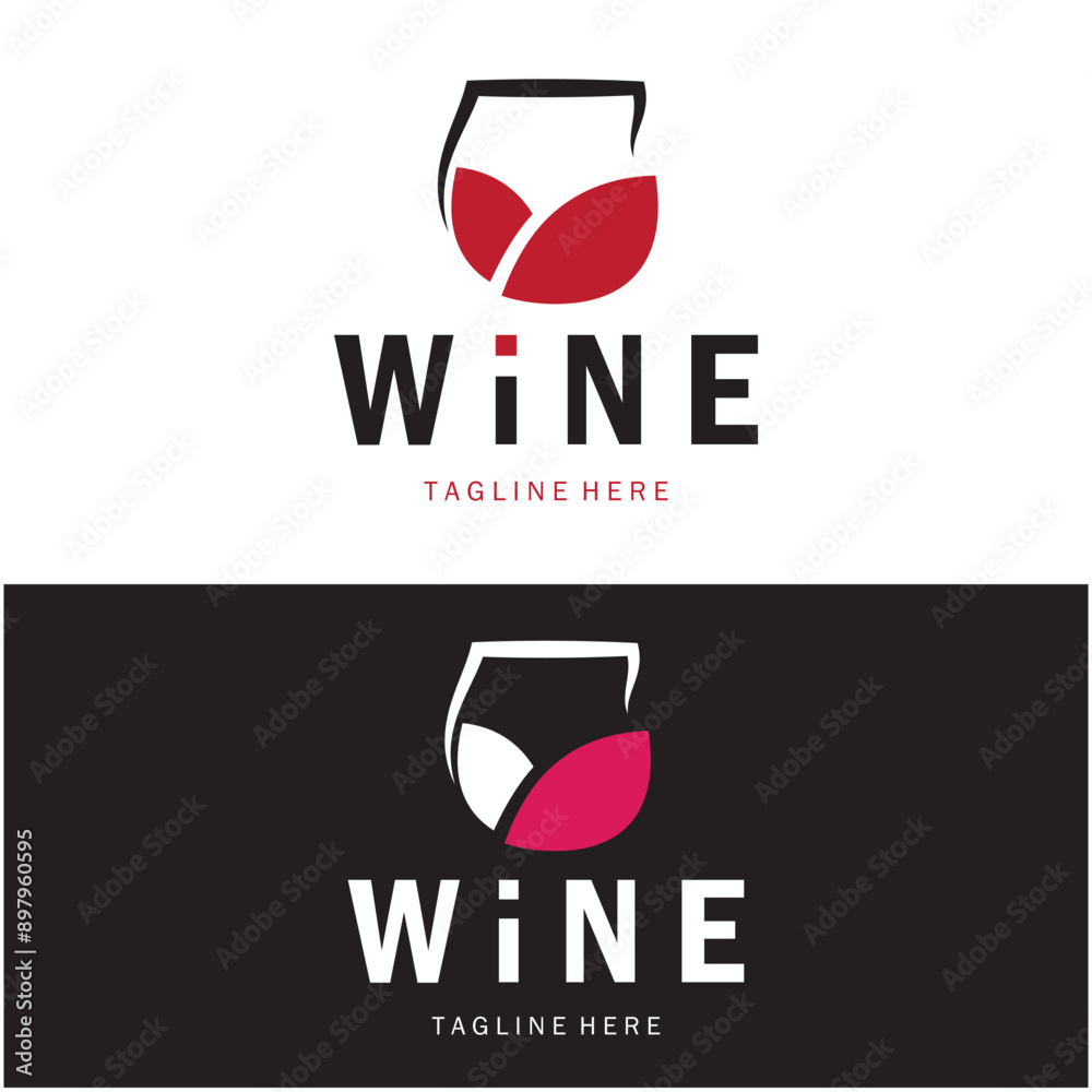 Sticker wine logo with wine glasses and bottles.for night clubs,bars,cafe and wine shops.