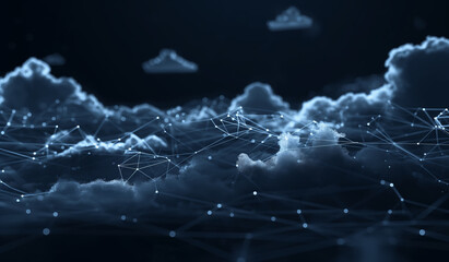 Serverless Computing Architecture Illustrated with Ethereal Cloud and Network Connections, Futuristic Concept of Scalable and Flexible IT Infrastructure, Advanced Technology Efficient Data Processing