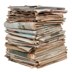 Stack newspapers recycling isolated knowledge documentation daily news on white background