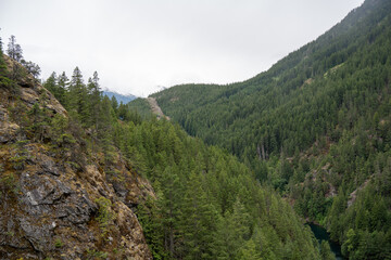 National Park in Washington State North Cascades, near Seattle Park, forest trails, mountain lake, Dam on the river