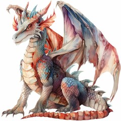 Obraz premium A dragon outfit with scales and wings, mythical disguise, watercolor drawing, isolated on white background