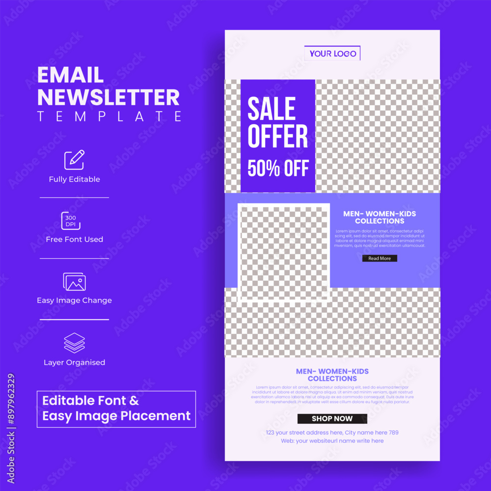 Poster editable e-commerce email newsletter template for fashion sale web page ui interface layout design s