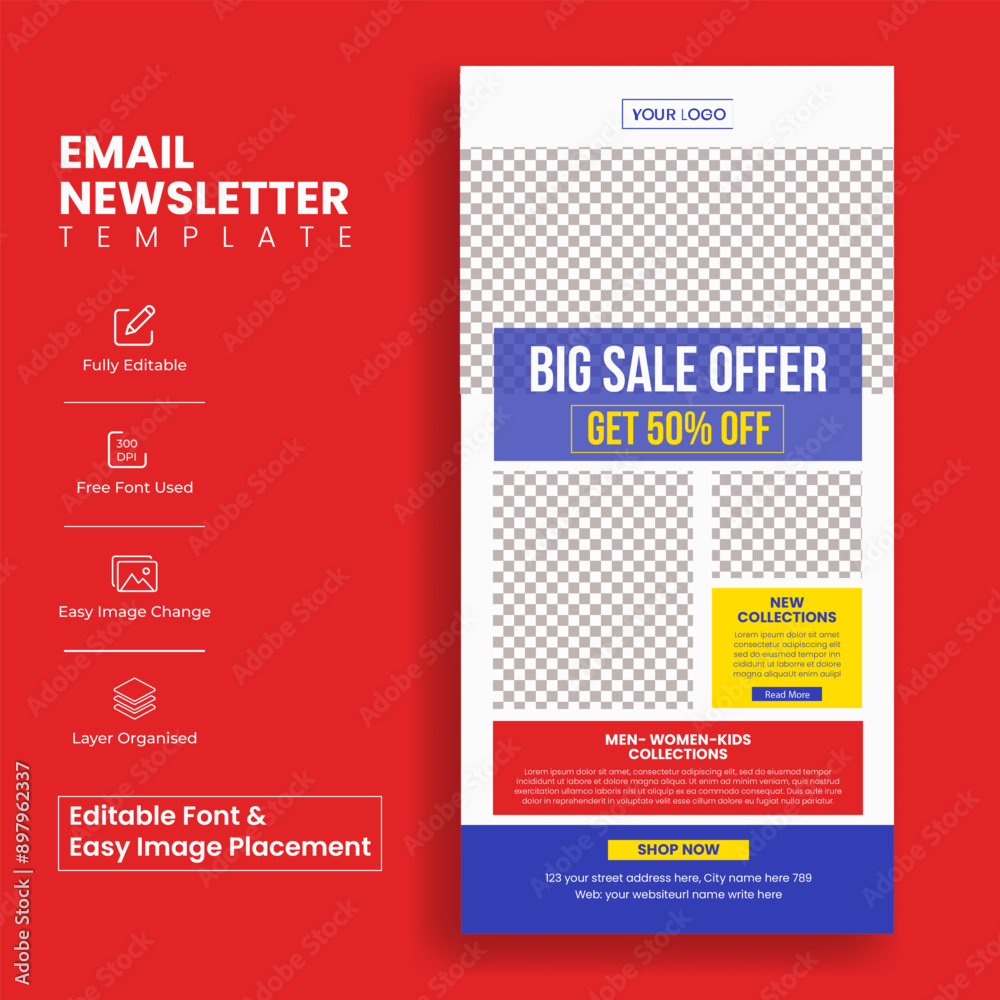 Poster editable e-commerce email newsletter template for fashion sale web page ui interface layout design s