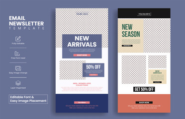 Editable ecommerce sale discount offer email newsletter template for fashion sale website ui header or interface suitable for fashion blog website page or newspaper layout design