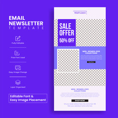 Editable e-commerce email newsletter template for fashion sale web page ui interface layout design suitable for sale promotional email marketing or newspaper template design 
