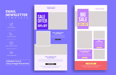 Editable ecommerce sale discount offer email newsletter template for fashion sale website ui header or interface suitable for fashion blog website page or newspaper layout design