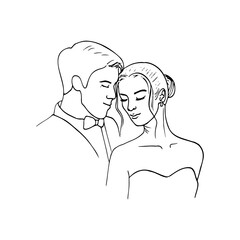 portrait of man and woman with heads pressed tenderly together - hand drawn doodle