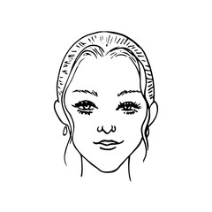 portrait of a beautiful woman with wavy flowing locks on both sides of her face - hand drawn doodle