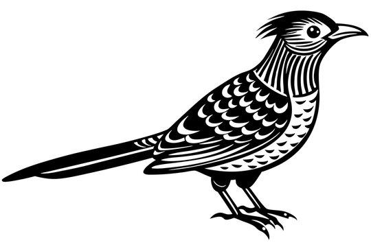 recommend clip art: Cuckoo silhouette black linocut vector art illustration