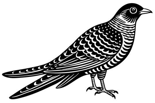 recommend clip art: Cuckoo silhouette black linocut vector art illustration