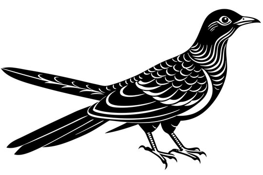 recommend clip art: Cuckoo silhouette black linocut vector art illustration