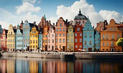 Naklejka premium Colorful houses in the historic district of Gamla Stan, Stockholm, Sweden
