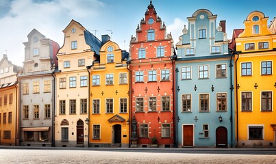 Fototapeta premium Colorful houses in the historic district of Gamla Stan, Stockholm, Sweden