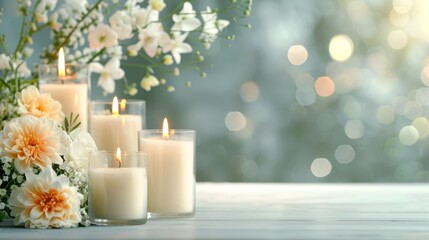 Flickering Candles and Delicate Flowers Honoring Patriot Day Memorial Service