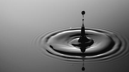 A smooth, reflective surface with a single drop of ink spreading out, simplicity in motion