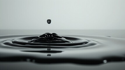 A smooth, reflective surface with a single drop of ink spreading out, simplicity in motion