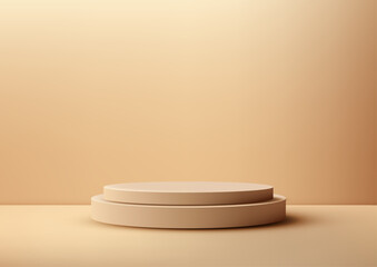 3D Beige Podium on Beige Background, Modern Style Product Display Mockup for Showroom Showcase