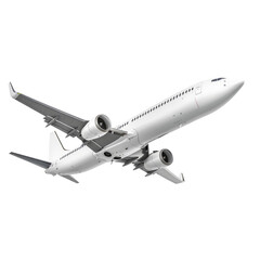 White passenger jet plane flying isolated on white background