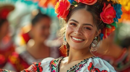 Fototapeta premium Vibrant Hispanic Fiesta: Music, Dance, and Cuisine Captured with Sony A7 IV