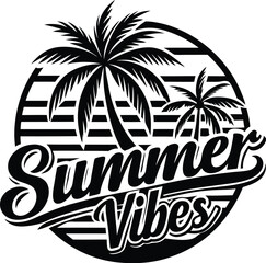 Obraz premium Silhouette of summer vibes on the beach concept Black line art