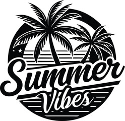 Obraz premium Silhouette of summer vibes on the beach concept Black line art