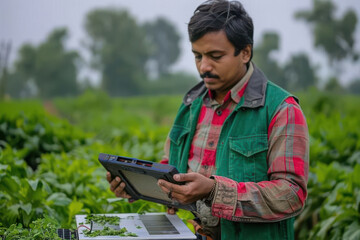 indian farmer using Ai tool at farm