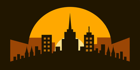 Flat Minimalistic Sunrise City Vector Art: Perfect for Contemporary Projects