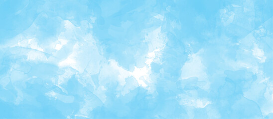 Simple blue color watercolor splashes with soft watercolor stains, soft light watercolor texture hand drawing graphic design, cloudy abstract watercolor abstract painting background.