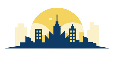 Flat Minimalistic Sunrise City Vector Art: Perfect for Contemporary Projects