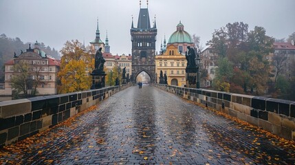 Naklejka premium Walking along the Charles Bridge, Prague, Czech Republic