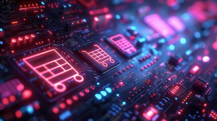 Obraz premium Neon circuit board generative ai
