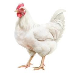 Fototapeta premium A white chicken stands on its hind legs