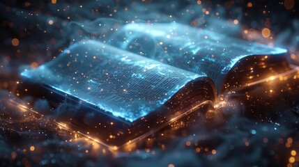 Magical open book with glowing lights - generative ai