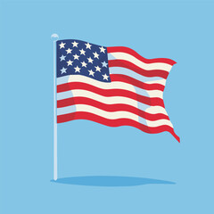 American flag waving on blue background, symbol of pride