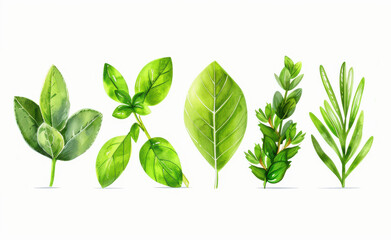 Naklejka premium Explore a lush watercolor border showcasing vibrant garden herbs with delicate leaves and branches for a fresh, botanical touch.