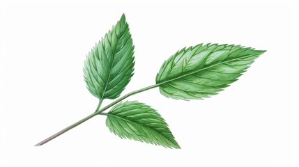 Obraz premium A lush green plant illustration, showcasing vibrant leaves and intricate details in soft watercolor hues against a white backdrop.