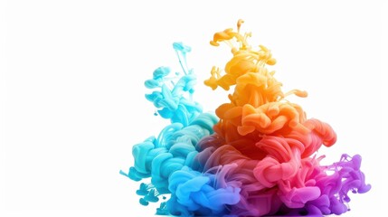 Obraz premium Vibrant ink clouds swirl in a white backdrop, creating dynamic color splashes like a mesmerizing underwater explosion.
