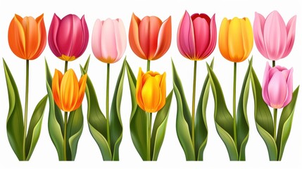Fototapeta premium Bright and vibrant tulip flowers in a lovely bunch, perfect for adding color and charm to any clean space.