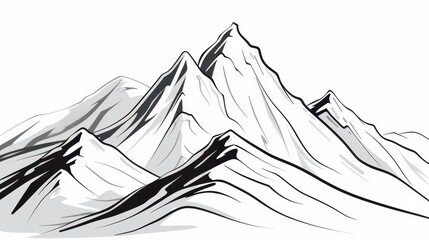 A minimalist illustration of a mountain range, featuring sharp peaks and valleys in a handdrawn style on a  white canvas.