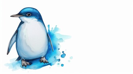 Obraz premium Delight in the charm of a handdrawn watercolor blue penguin, perfect for art lovers and wildlife enthusiasts alike.