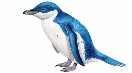 Delight in the charm of a handdrawn watercolor blue penguin, perfect for art lovers and wildlife enthusiasts alike.