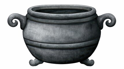 A whimsical handdrawn witchs cauldron, perfect for Halloween decor, set against a clean white backdrop. Magical and enchanting.