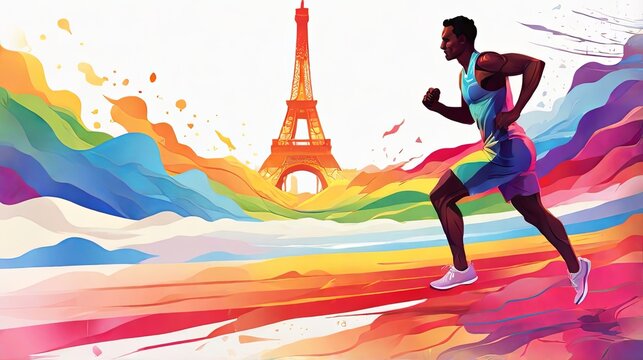 Paris Summer Olympic Games: Professional Athlete Running Against Eiffel Tower Backdrop