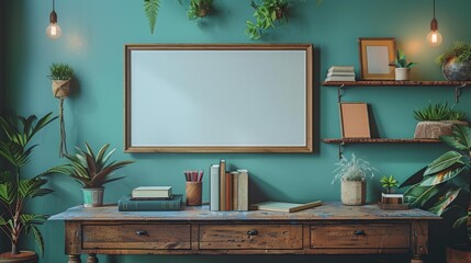 Cozy home office with plants and books - generative ai