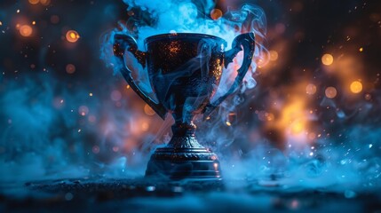 Fototapeta premium Mystical trophy with smoke and lights - generative ai