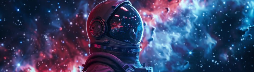 Naklejka premium Astronaut looking up in a starry space background