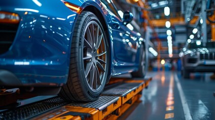 Fototapeta premium Modern car on an assembly line in a factory - generative ai