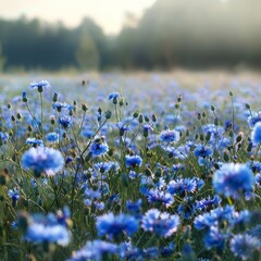 Beautiful Cornflower Field in Bloom: Allergy Season Concept