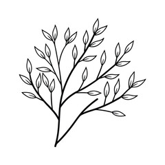 Twigs and tendrils, tree branch with leaves silhouettes 